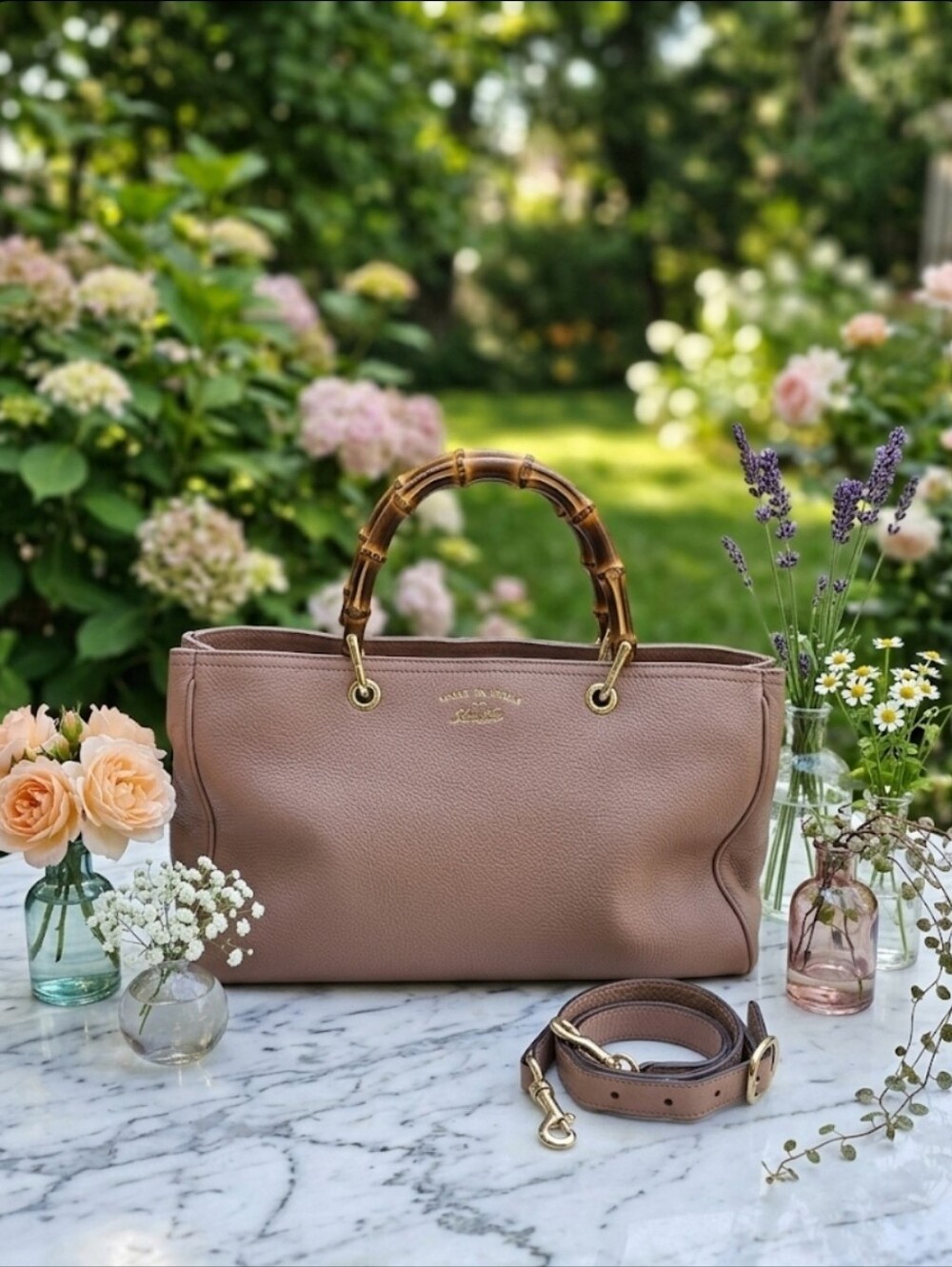 Gucci Medium Calfskin Bamboo Shopper Satchel/Tote